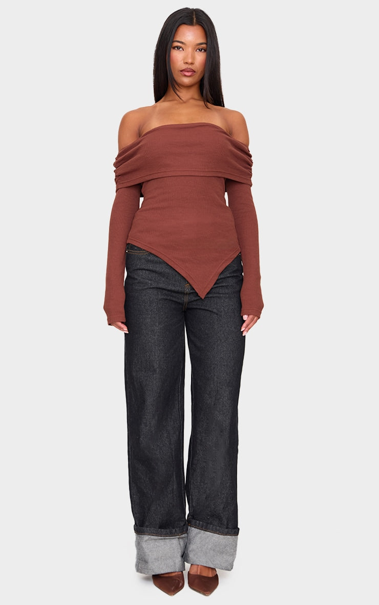 Foldover Bardoat Dipped Hem Long Top-2639