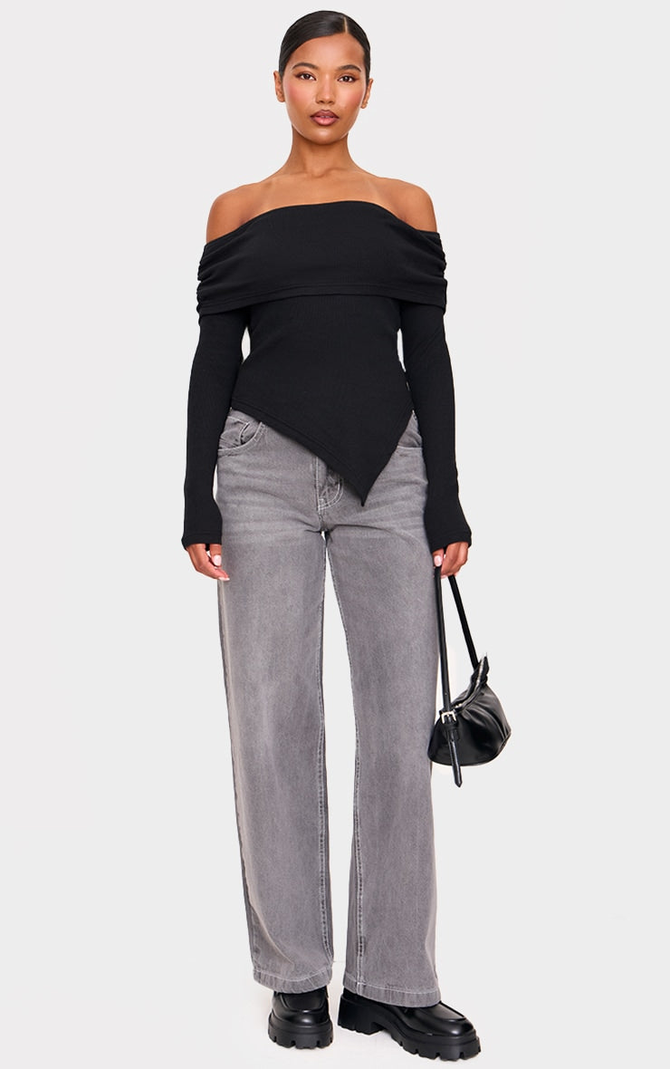 Foldover Bardoat Dipped Hem Long Top-2639