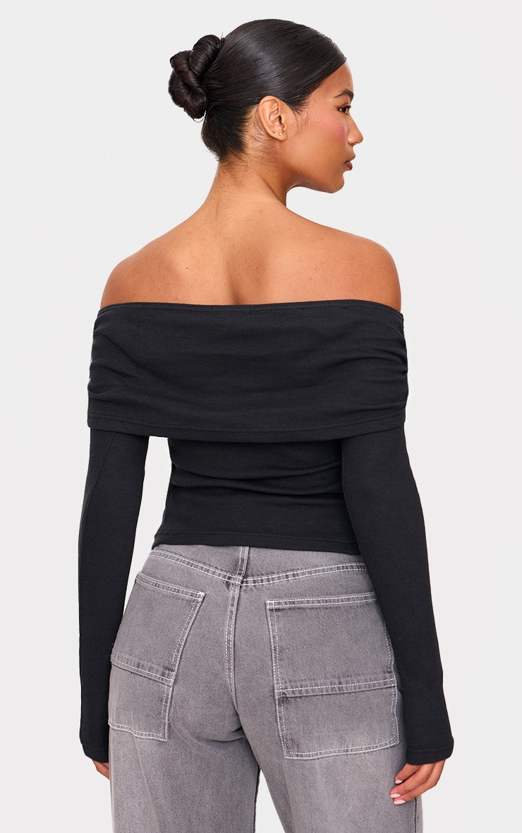 Foldover Bardoat Dipped Hem Long Top-2639