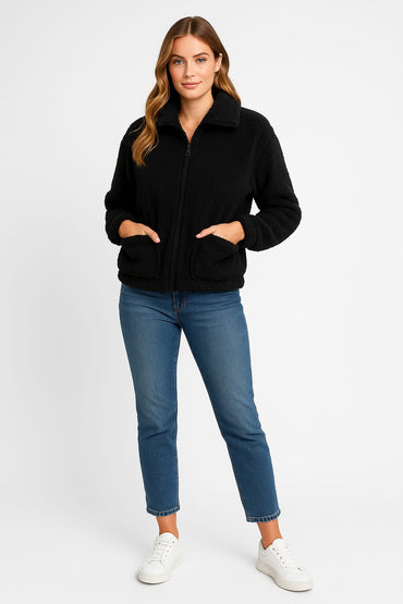 2788-Crazyage Furr Full Zip Jacket With Front Pocket Women