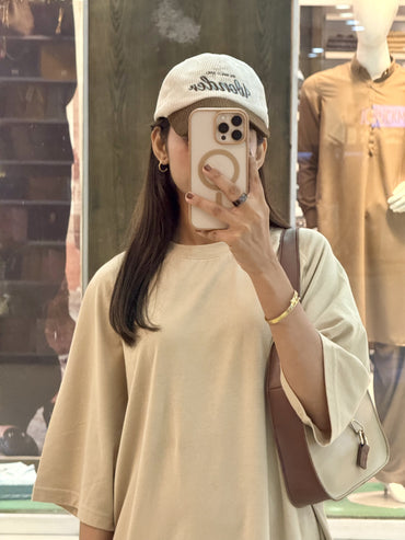 2700- Raglan Sleeve  Oversize Plain T Shirt Women-Beige