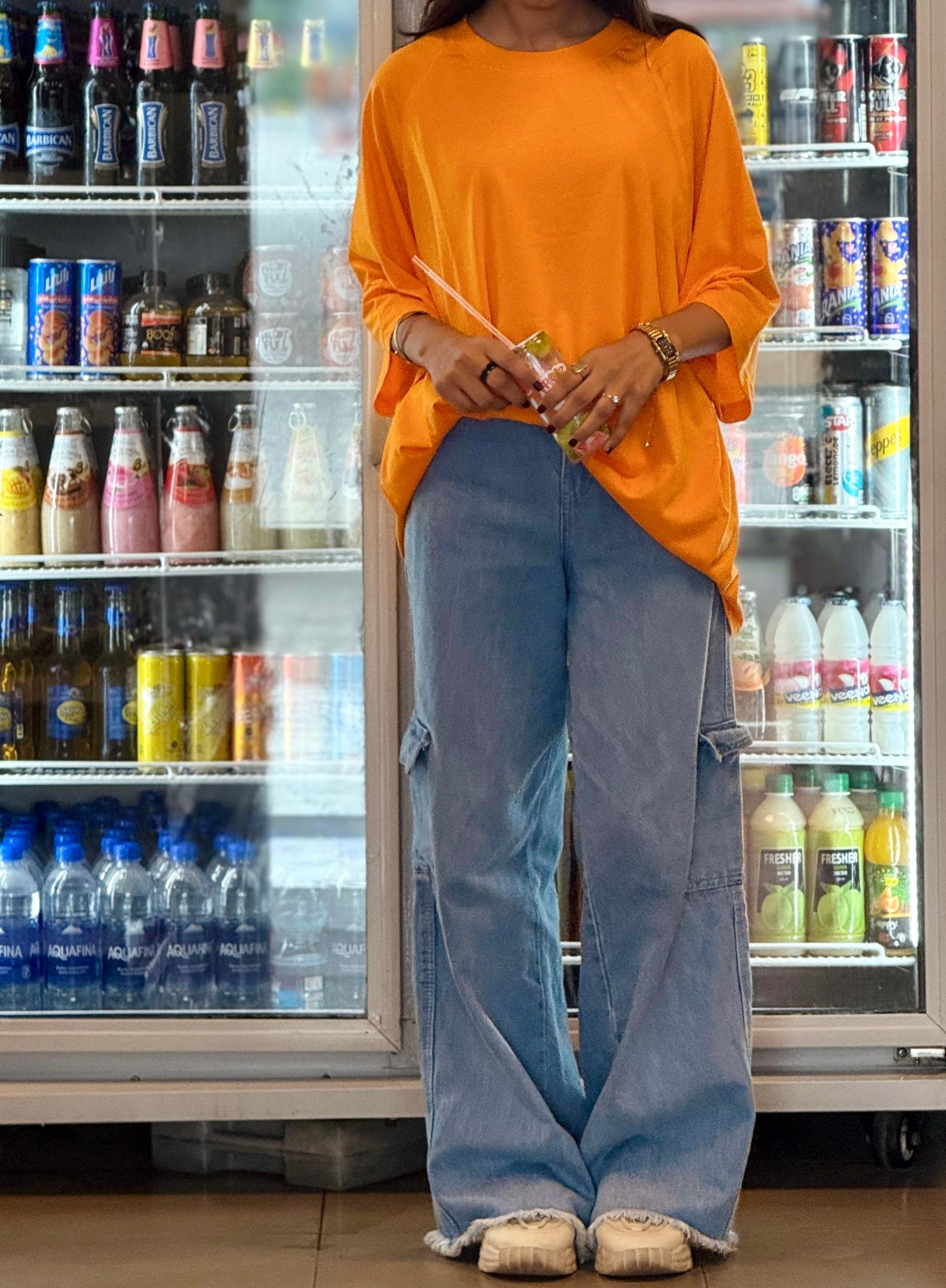 2700- Raglan Sleeve Oversize Plain T Shirt Women-Orange