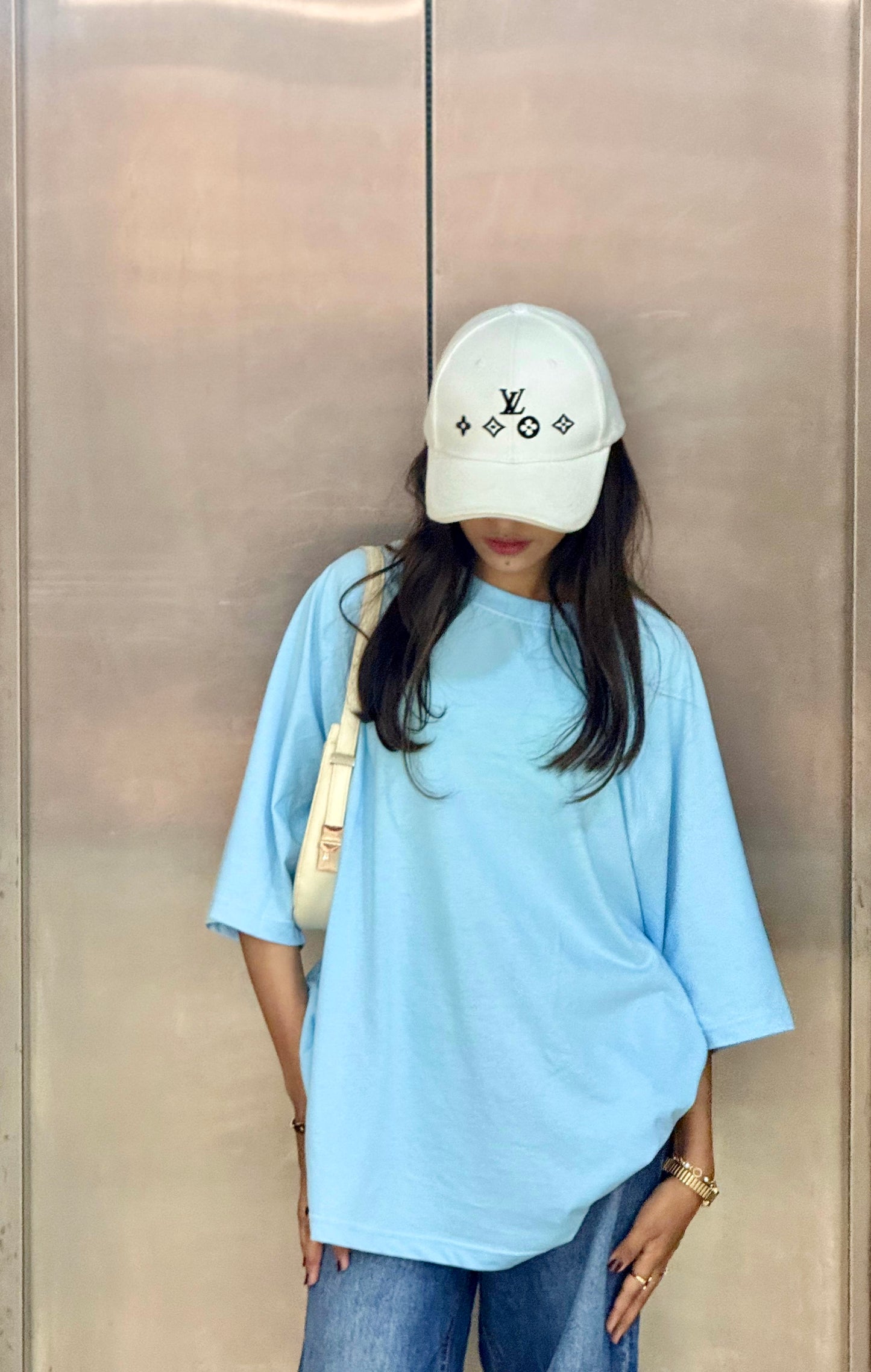 2700-  Raglan Sleeve  Oversize Plain T Shirt Women-Sky Blue