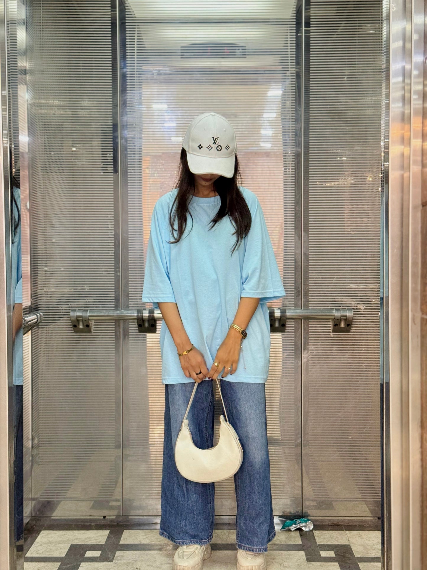 2700-  Raglan Sleeve  Oversize Plain T Shirt Women-Sky Blue