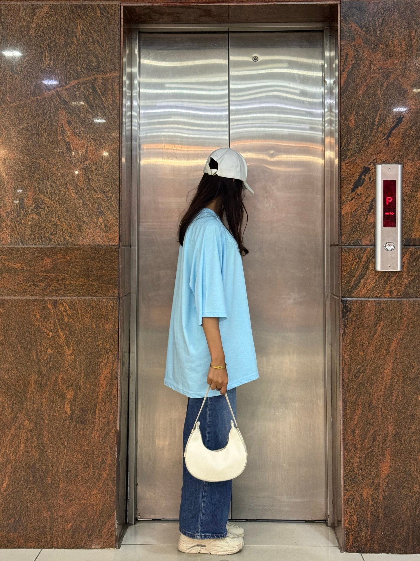 2700-  Raglan Sleeve  Oversize Plain T Shirt Women-Sky Blue