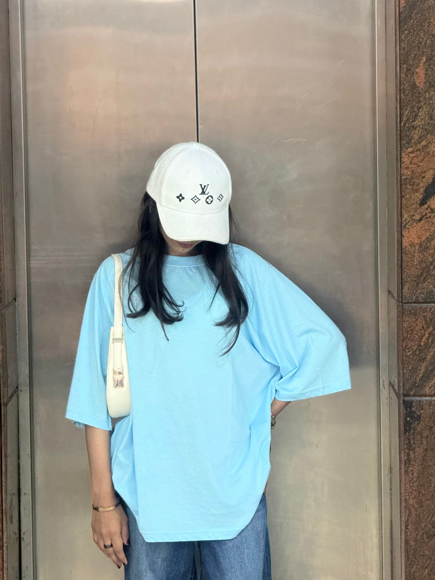 2700-  Raglan Sleeve  Oversize Plain T Shirt Women-Sky Blue