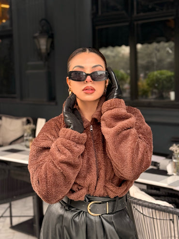 2788-Crazyage Furr Full Zip Jacket With Front Pocket Women