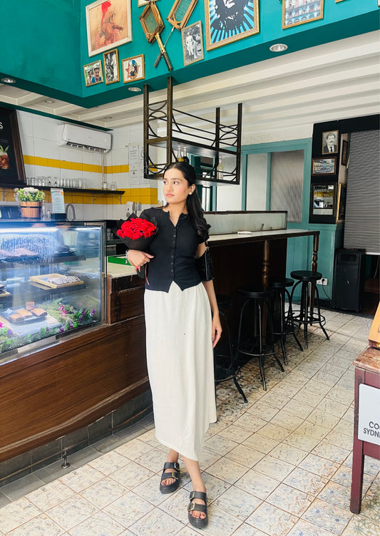 Ribbed Button Up Long Top-2391-PLT-Black