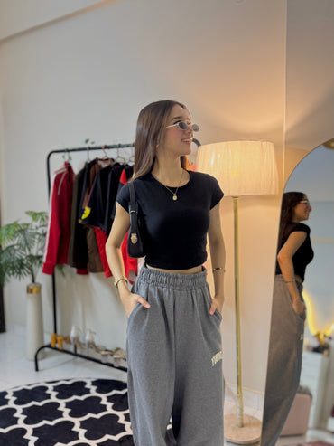 Cotton Basic Cap Sleeve Crop Top-2420-PLT-Black