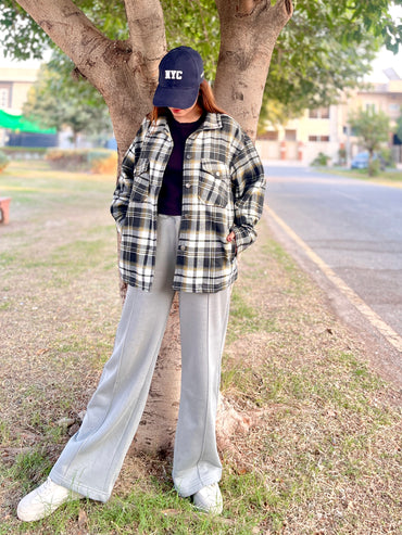 Black White Check Shacket For Women-2490