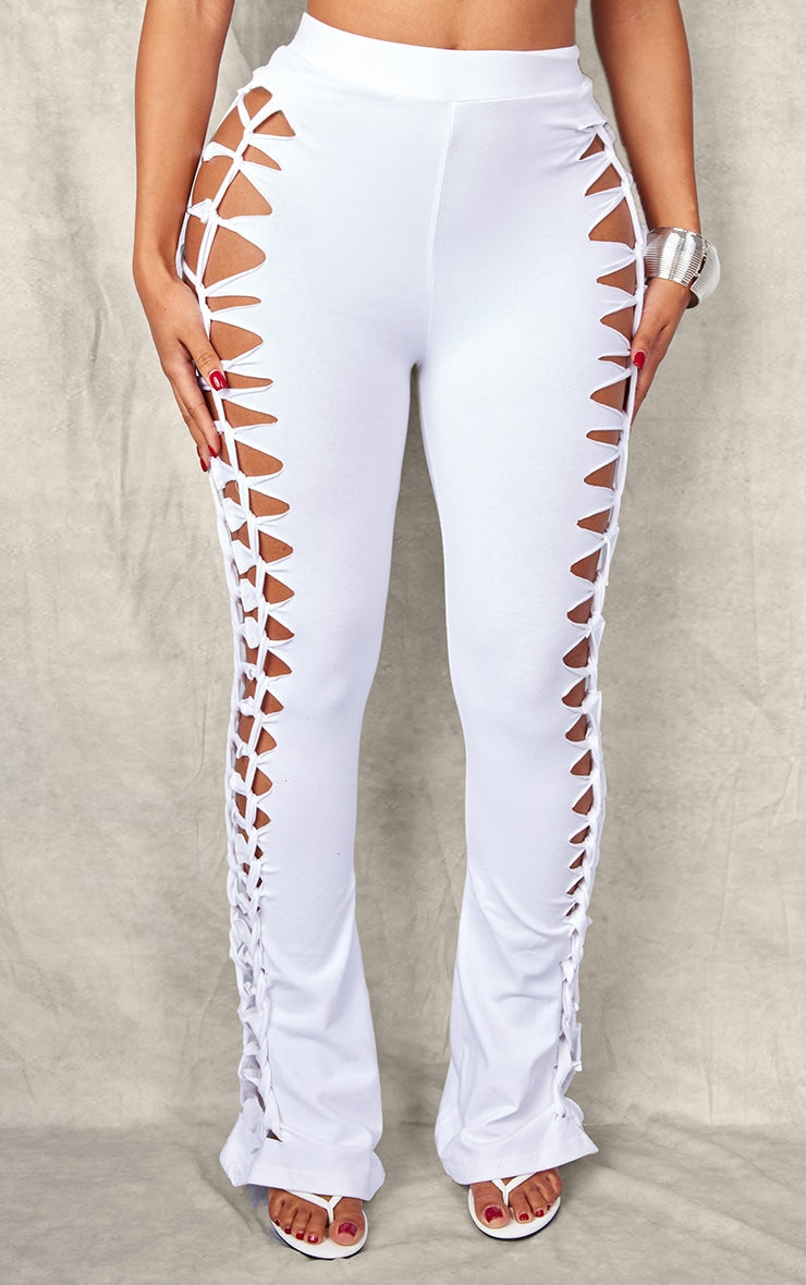 Distressed Flared Leggings Women-PLT-2477-White
