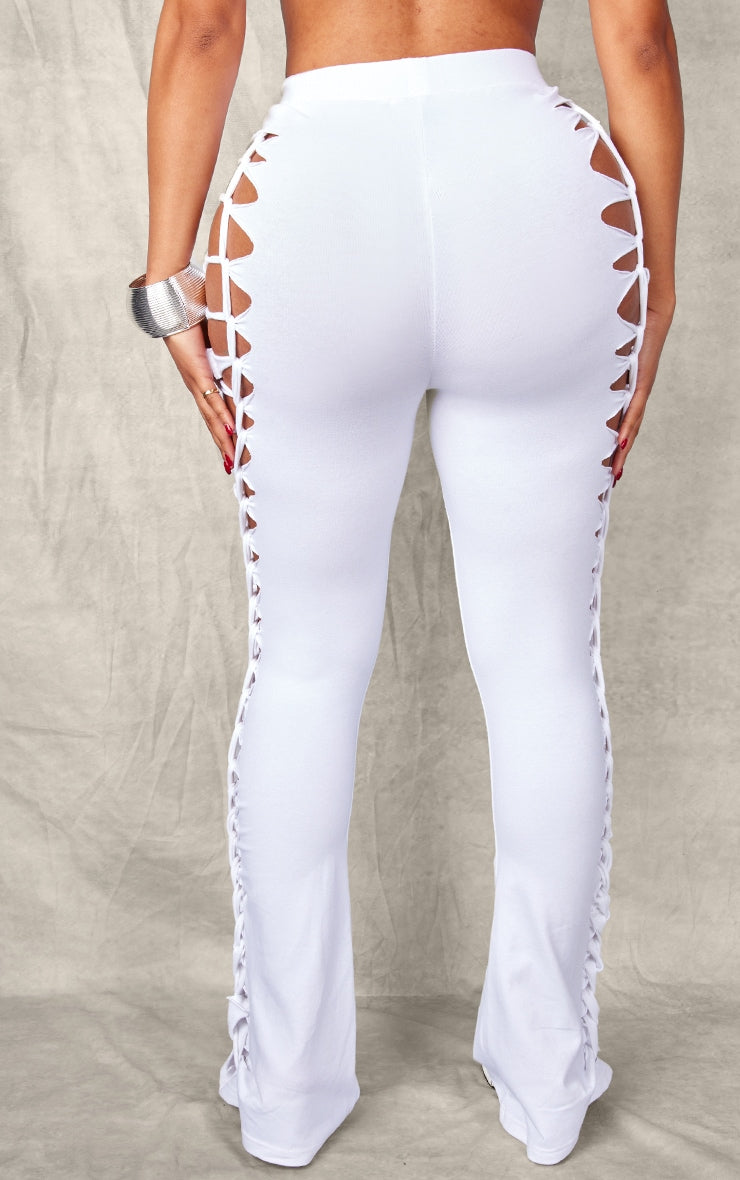 Distressed Flared Leggings Women-PLT-2477-White