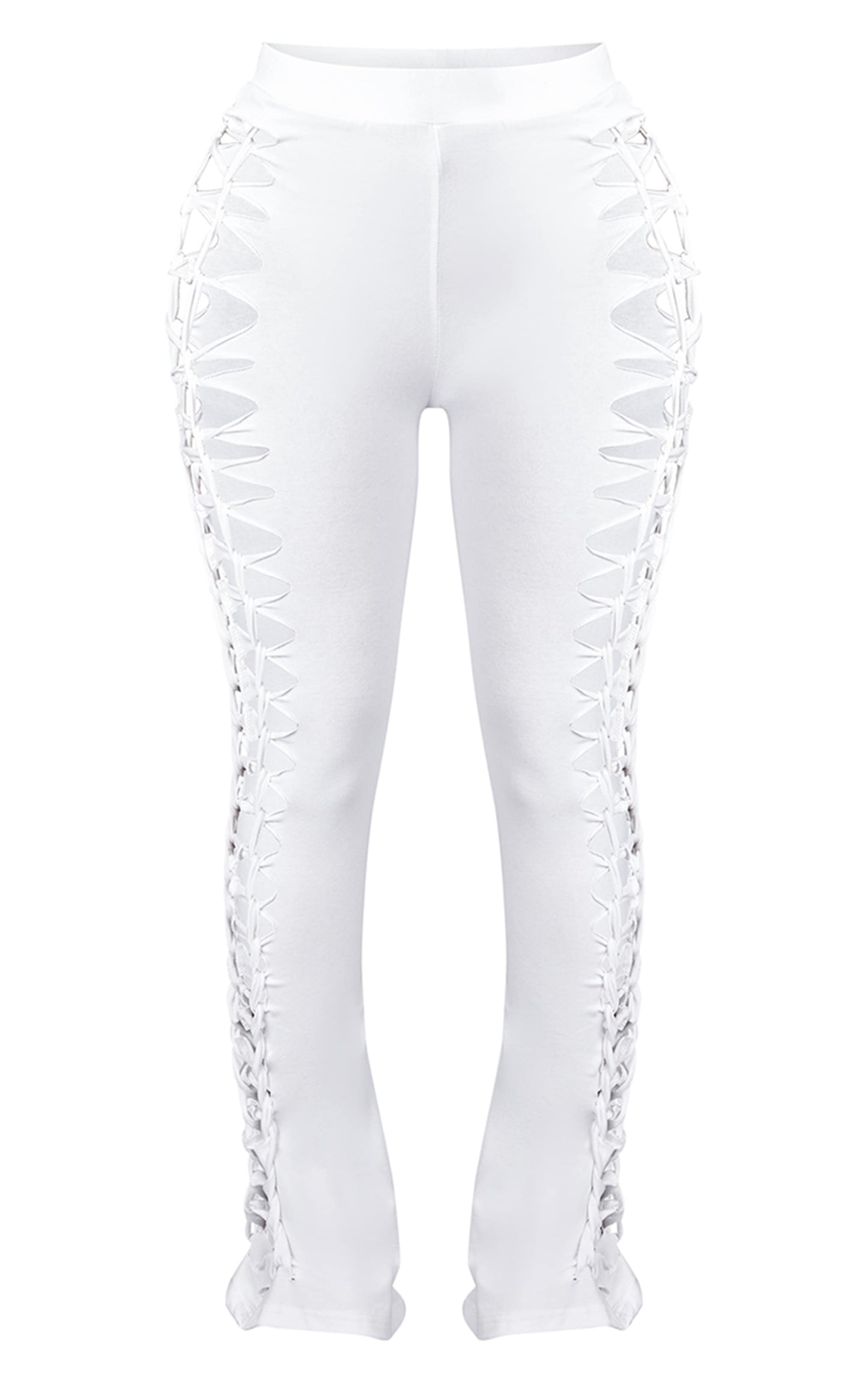 Distressed Flared Leggings Women-PLT-2477-White