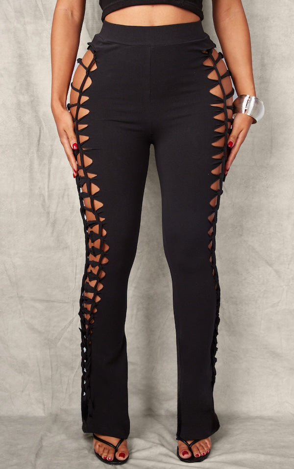 Distressed Flared Leggings Women-PLT-2477-Black