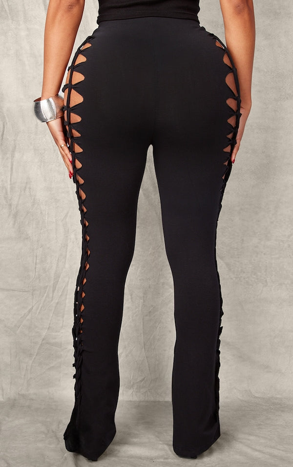 Distressed Flared Leggings Women-PLT-2477-Black