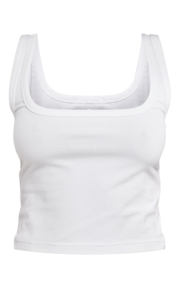 Cotton Basic Fitted Longline Tank Top-2421-White