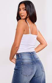 2657-Petite Cotton Basic Strappy Scoop Neck Croptop