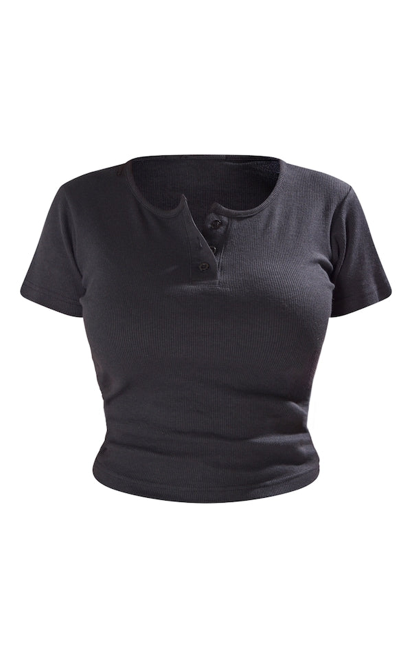 Ribbed Button Up Crop Top-2389-PLT-Black