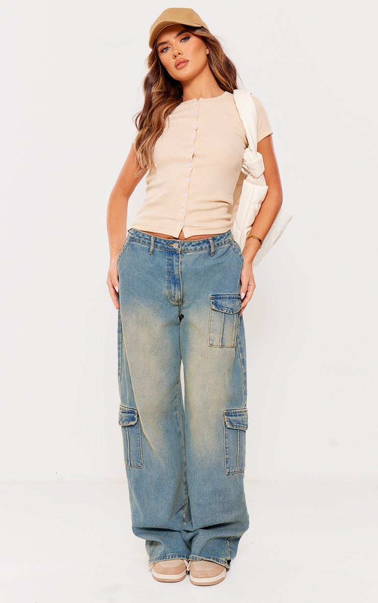 Ribbed Button Up Long Top-2391-PLT-Stone