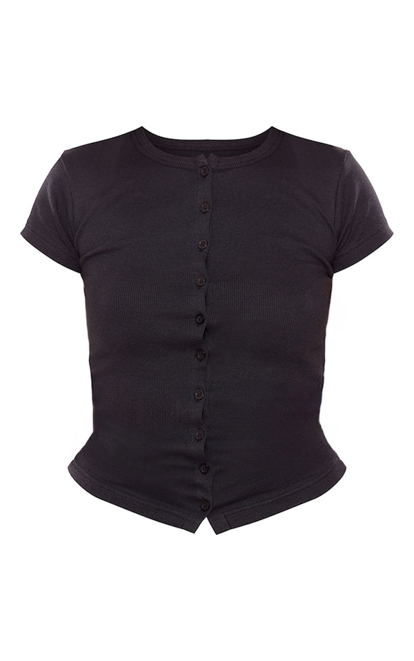 Ribbed Button Up Long Top-2391-PLT-Black