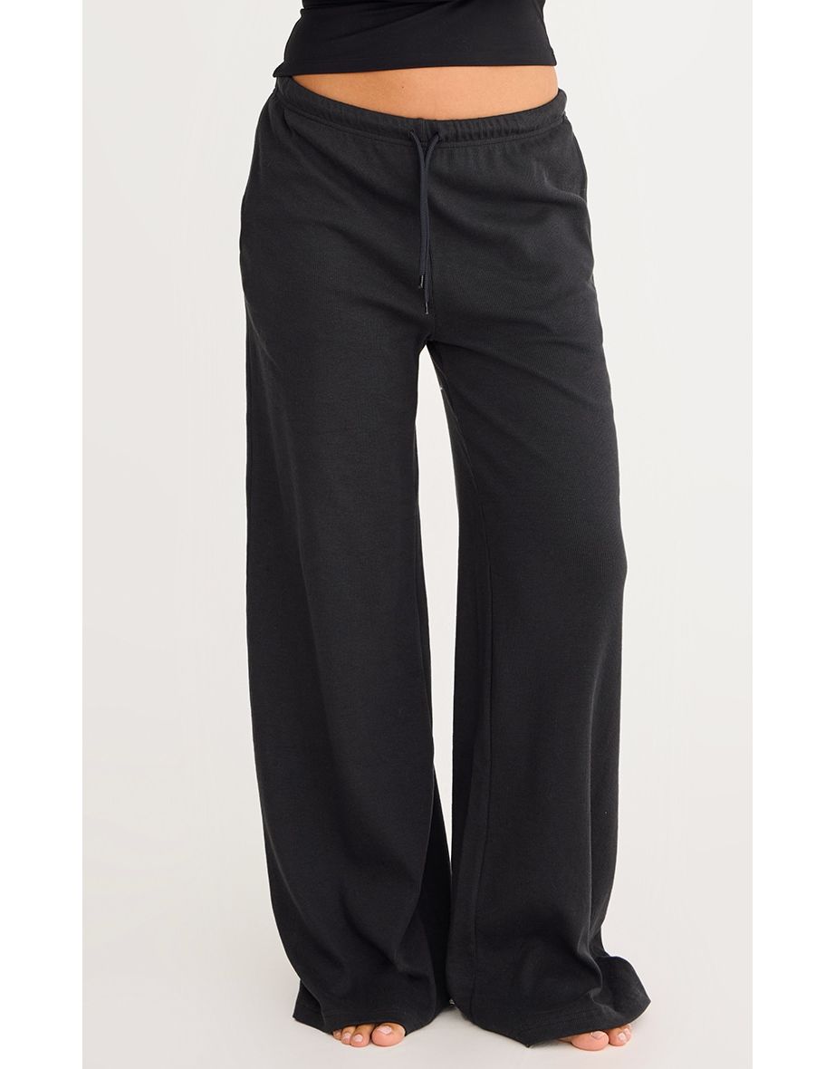 2668-Ribbed Drawsting Wide Leg Trouser