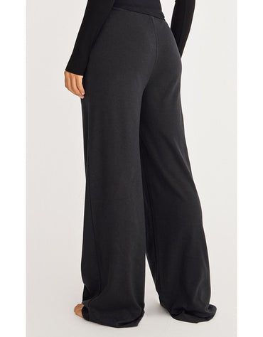 2668-Ribbed Drawsting Wide Leg Trouser For Women-Black