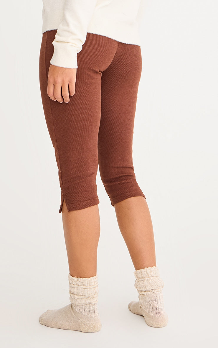 2651-Ribbed Elasticated waist Capri Leggings