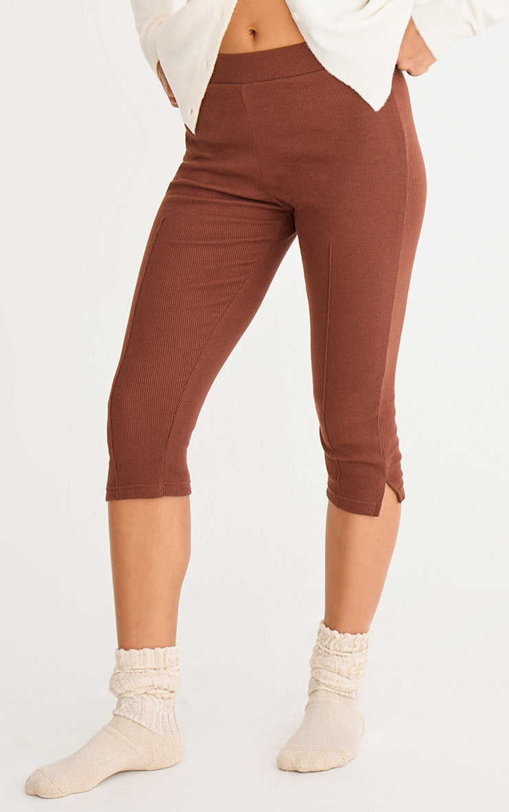 2651-Ribbed Elasticated waist Capri Leggings