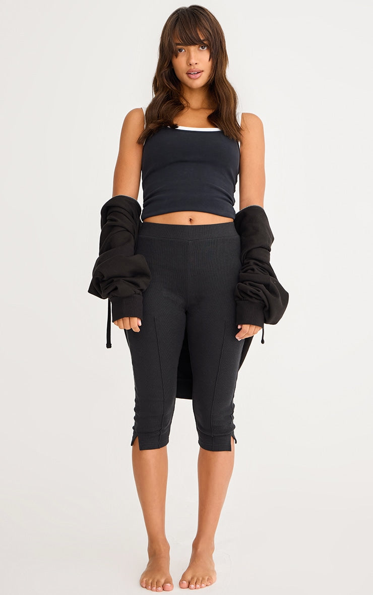 2651-Ribbed Elasticated waist Capri Leggings