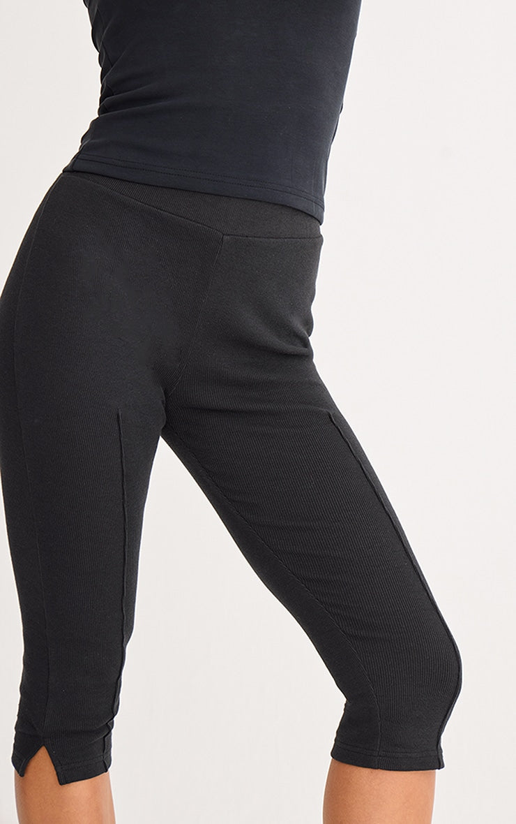 2651-Ribbed Elasticated waist Capri Leggings