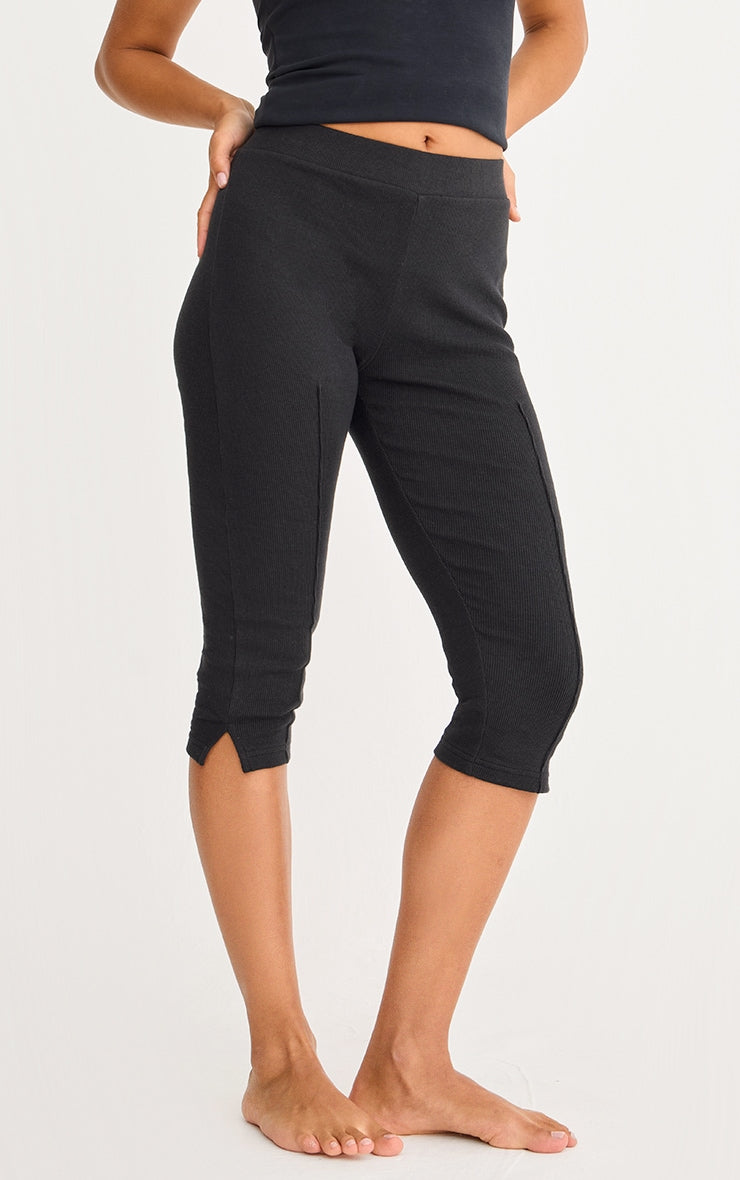 2651-Ribbed Elasticated waist Capri Leggings