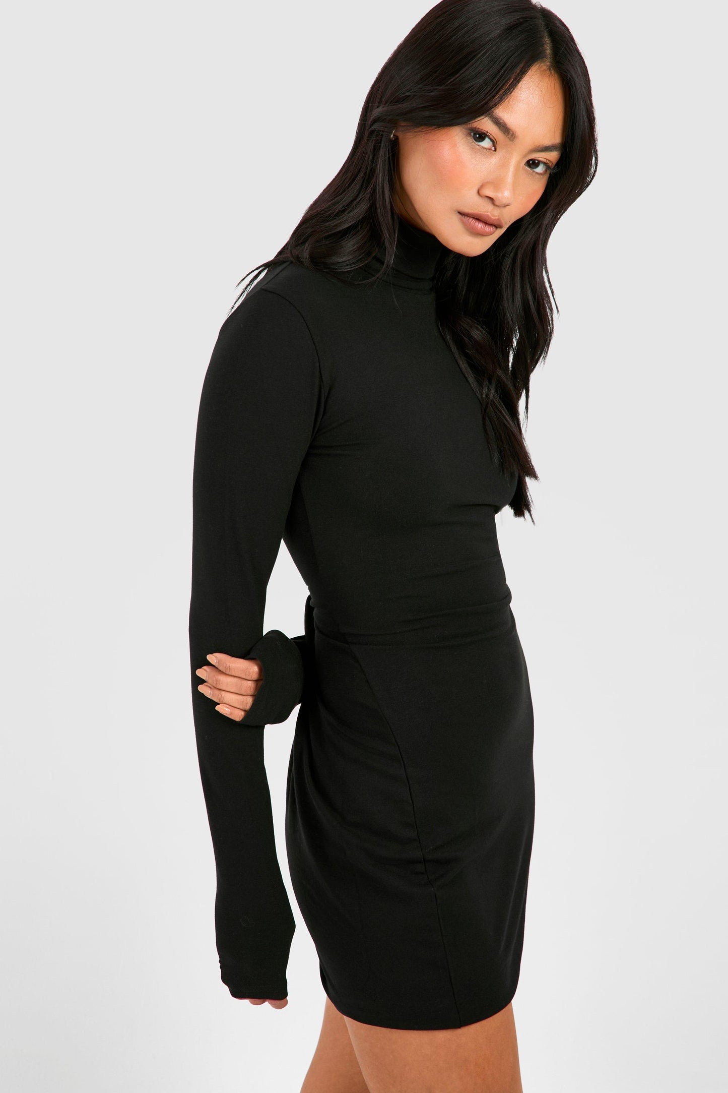 BH Roll Neck Bodycon Mini Dress-2516-Black