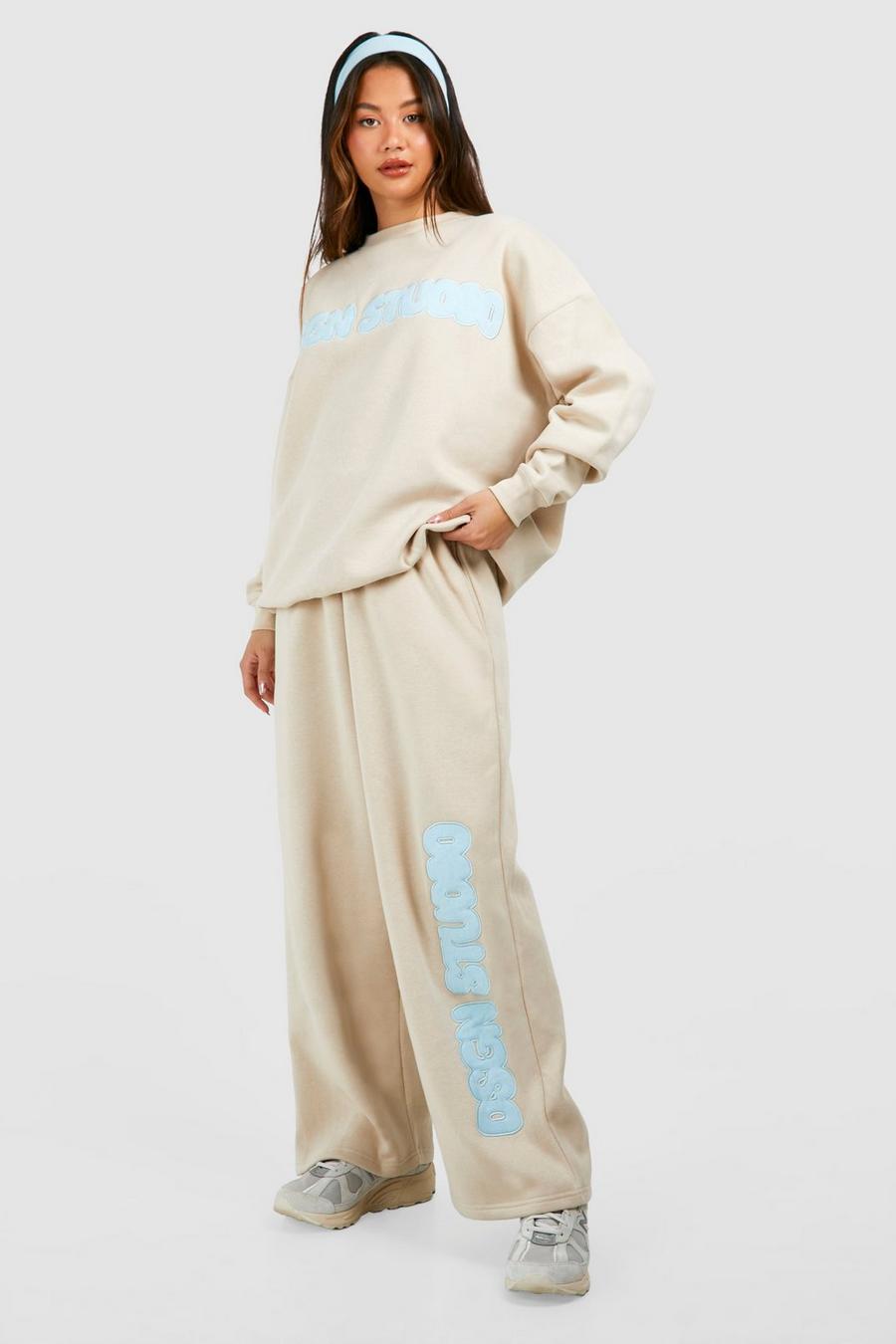 Dsgn Studio Applique Straight Leg Jogger For Women-Bho-2382-Stone
