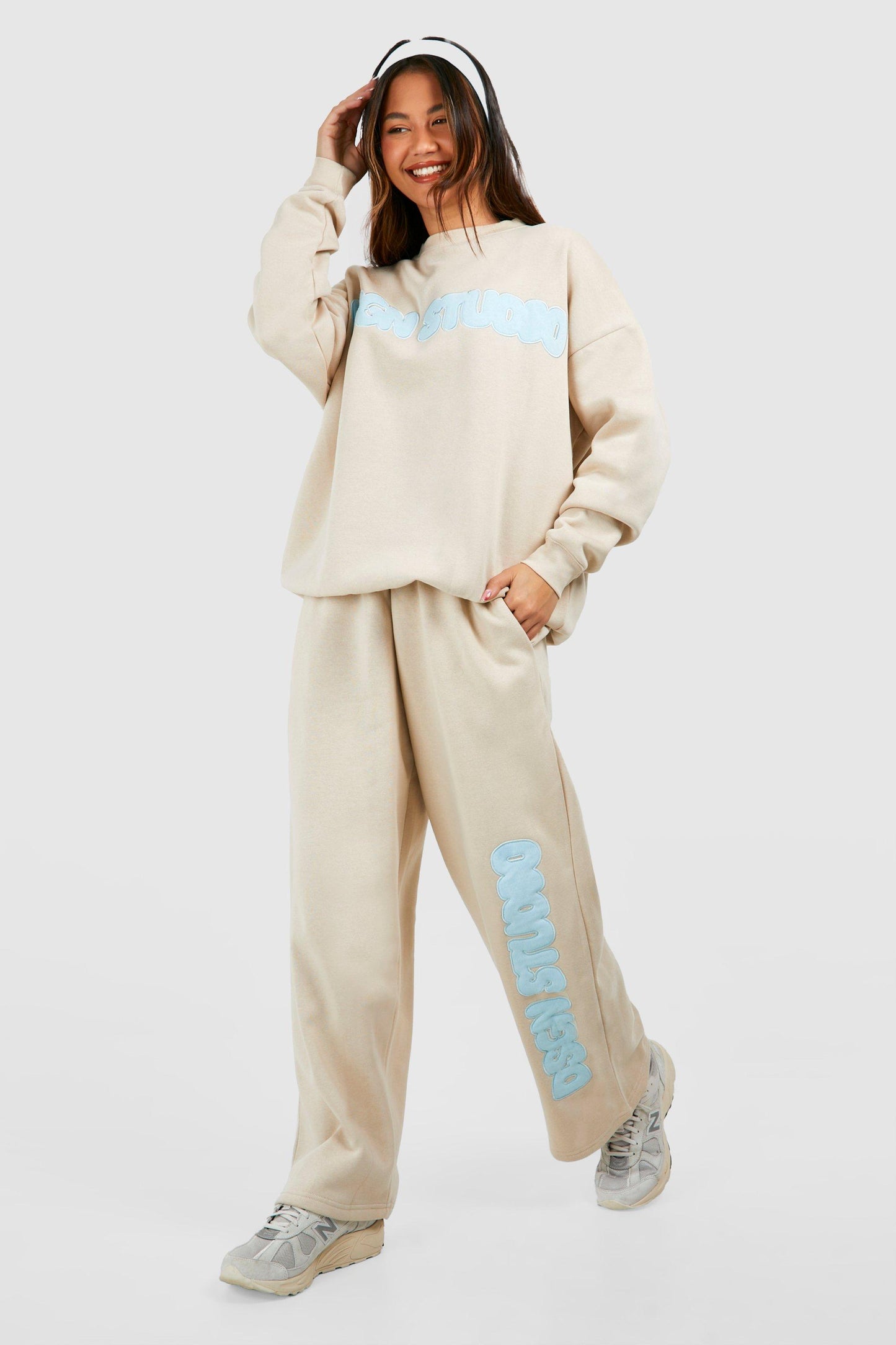 Dsgn Studio Applique Straight Leg Jogger For Women-Bho-2382-Stone