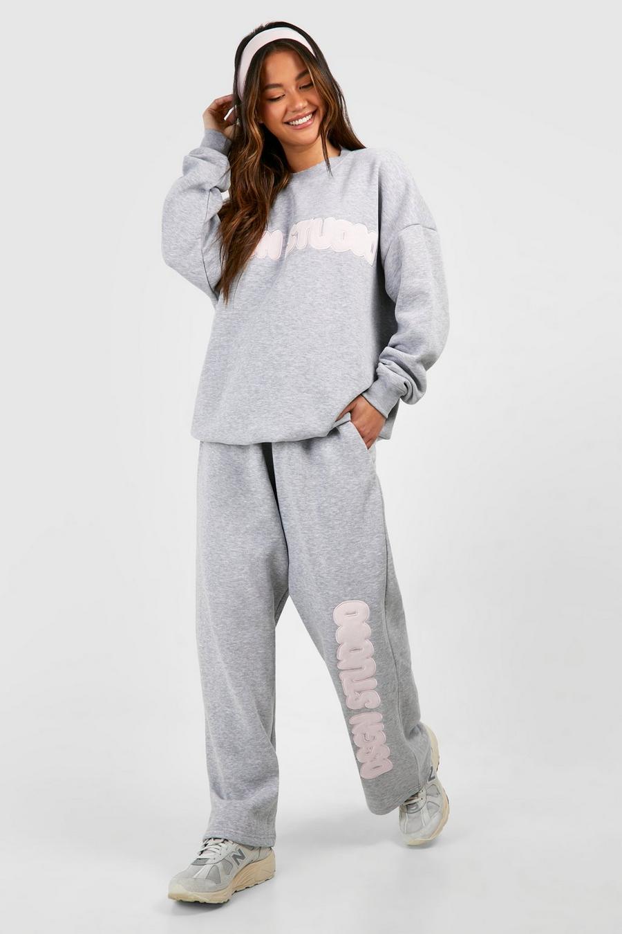 Dsgn Studio Applique Straight Leg Jogger For Women-Bho-2382-Grey