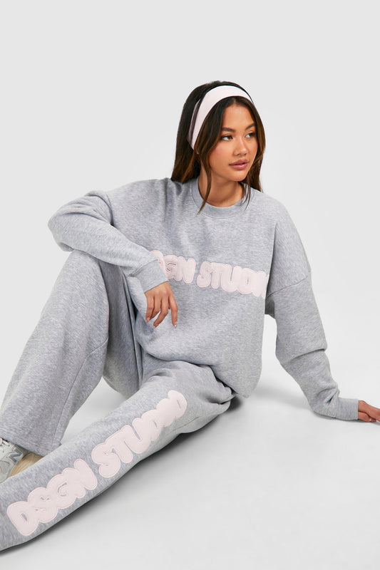 Dsgn Studio Applique Straight Leg Jogger For Women-Bho-2382-Grey