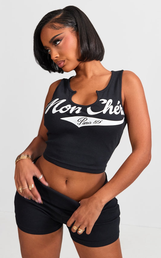 PLT Graphic Printed Racer CropTop SET-2447-Black