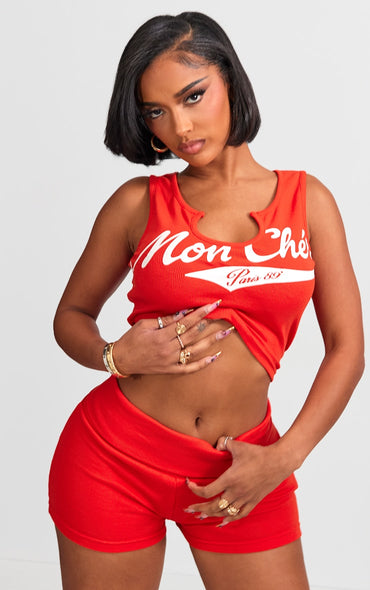 PLT Graphic Printed Racer CropTop SET-2447-Red