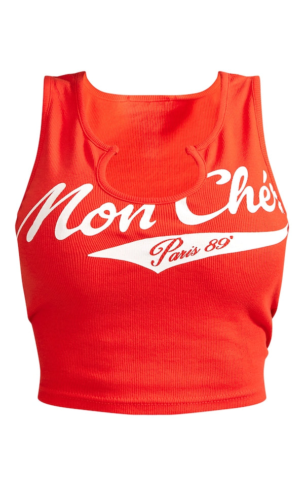 PLT Graphic Printed Racer CropTop SET-2447-Red