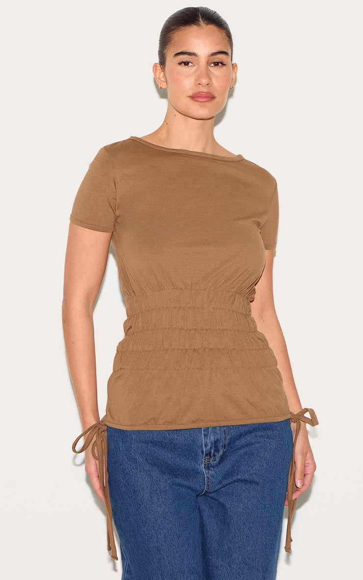 2643-Shirred Cap Sleeve T-Shirt For Women