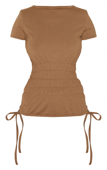 2643-Shirred Cap Sleeve T-Shirt For Women