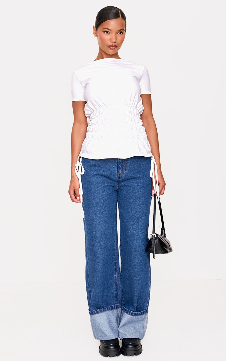 2643-Shirred Cap Sleeve T-Shirt For Women