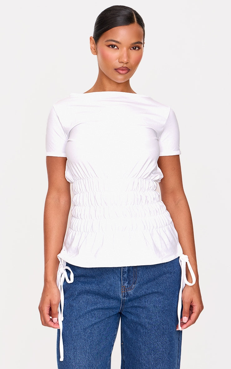 2643-Shirred Cap Sleeve T-Shirt For Women