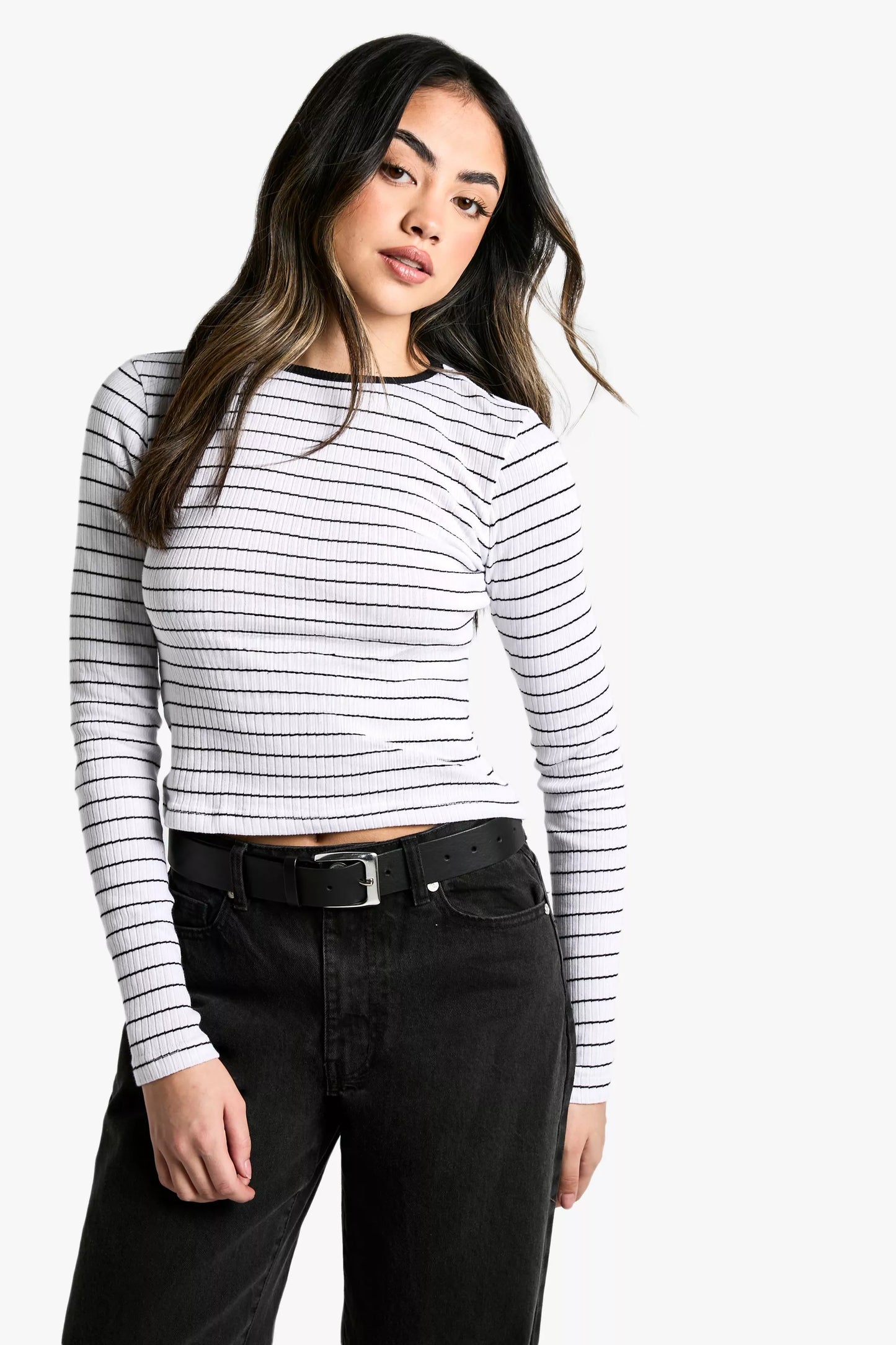 2660-BH Stripe Ribb Long Sleeve Top