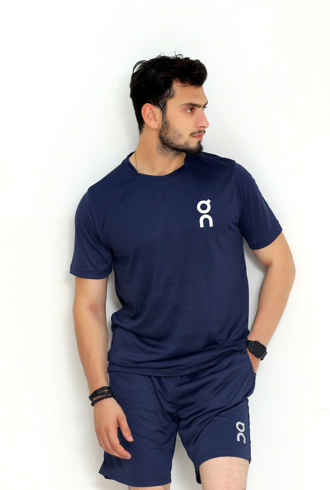 2241-OnRun Side Logo Activewear T-shirt & Shorts set For Men-FX-1081-Navy