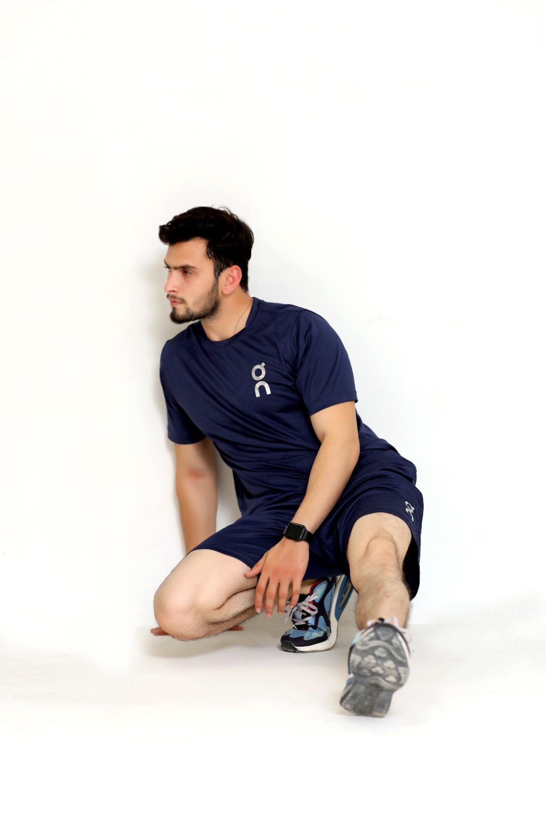 2241-OnRun Side Logo Activewear T-shirt & Shorts set For Men-FX-1081-Navy