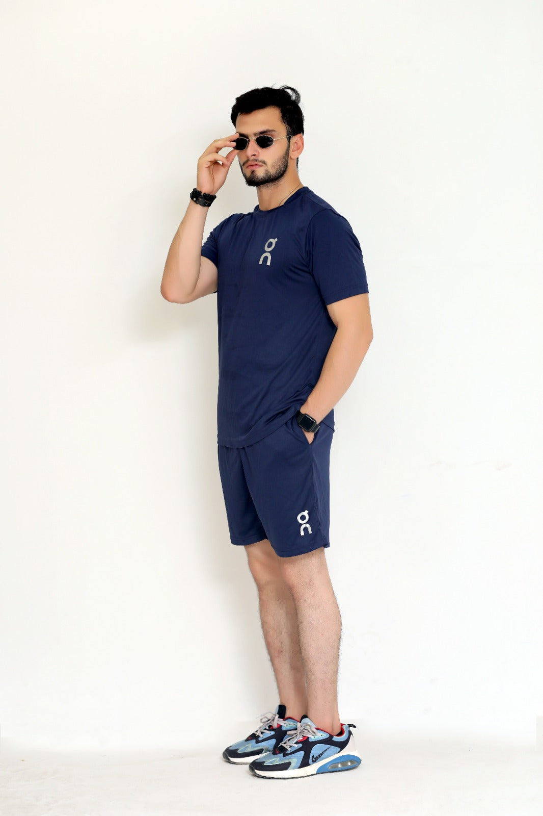 2241-OnRun Side Logo Activewear T-shirt & Shorts set For Men-FX-1081-Navy