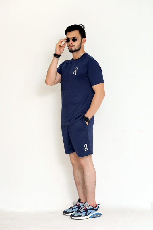 2241-OnRun Side Logo Activewear T-shirt & Shorts set For Men-FX-1081-Navy