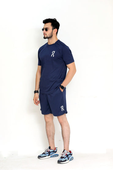 2241-OnRun Side Logo Activewear T-shirt & Shorts set For Men-FX-1081-Navy
