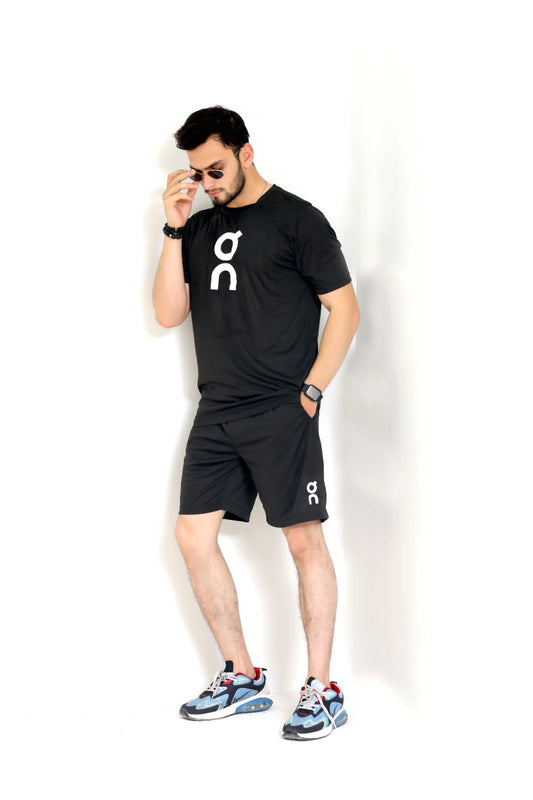2241-OnRun Activewear T-shirt & Shorts set For Men-FX-1082-Black